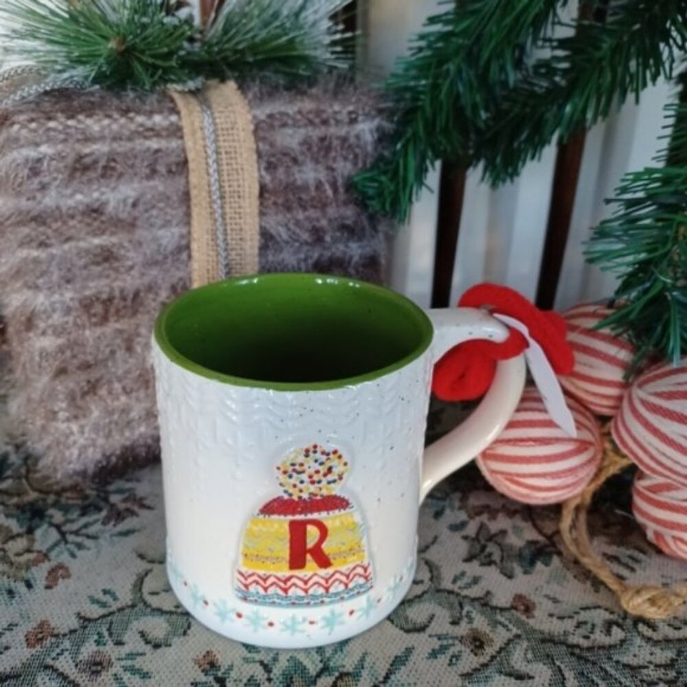 ANTHROPOLOGIE Bundle Up Monogram Holiday Mug “R” | 19.5oz | NWT